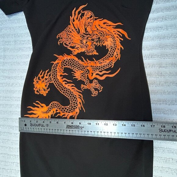 Fashion Nova Women's Mini Bodycon Dress Large Puff Of Fire Dragon Cutout Black - Picture 8 of 8